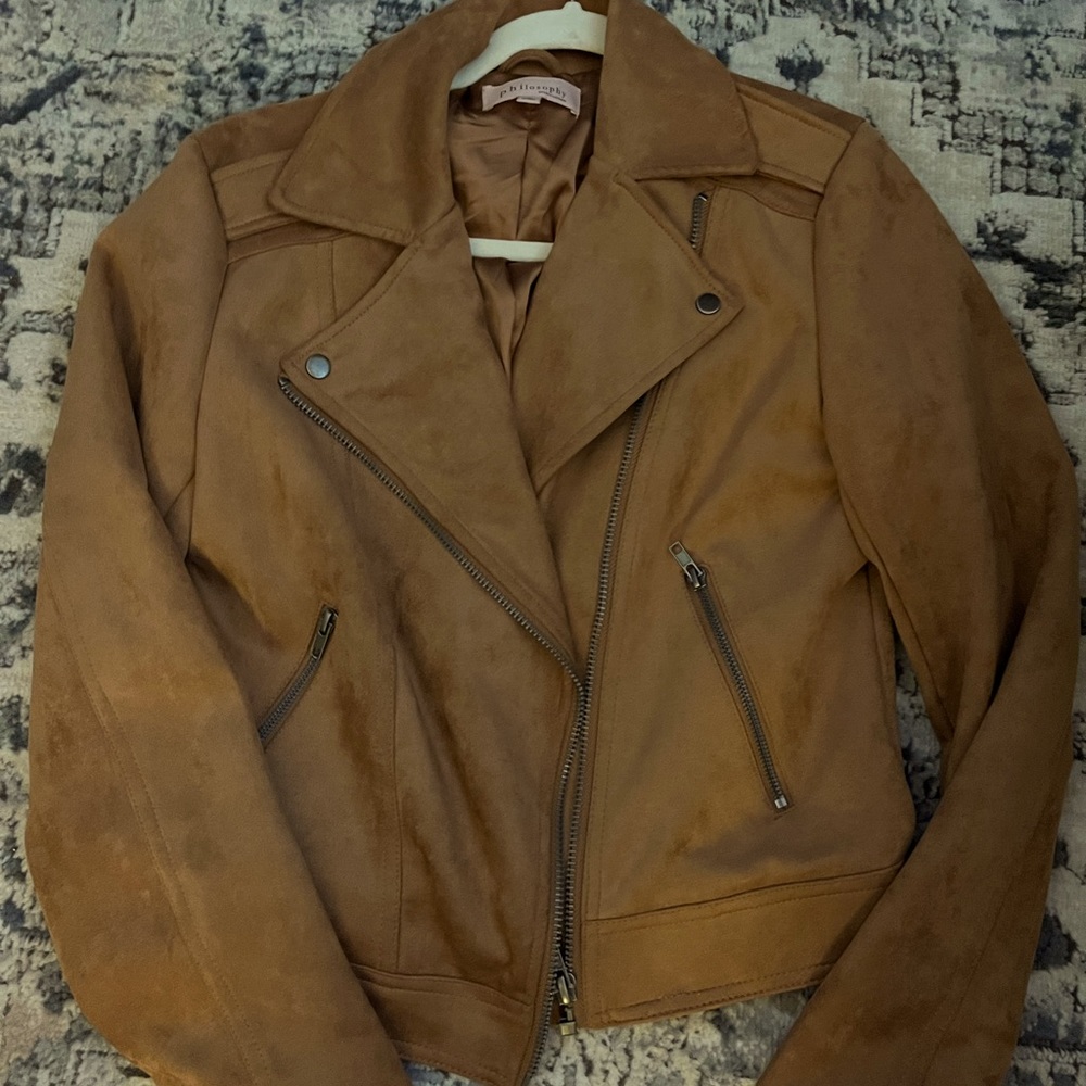 Philosophy faux suede biker style tan jacket. Size M barely worn like new